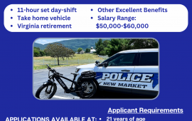 Now Hiring flyer that has information about the police officer position 