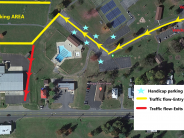 overhead view of the park and parking areas showing the flow of traffic