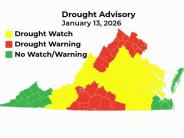DEQ Drought advisory graph showing the different areas of Virginia impacted