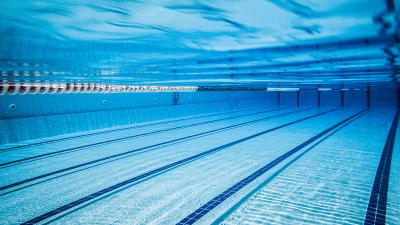 Underwater empty pool with lane lines