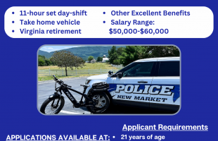 Now Hiring flyer that has information about the police officer position 
