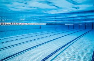Underwater empty pool with lane lines